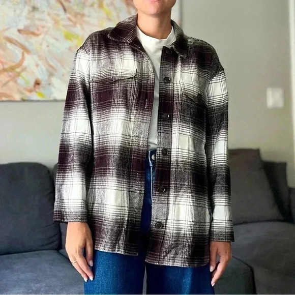Madewell Twill Flannel Shirt-Jacket - Black and White Windowpane Plaid - Size S - Picture 2 of 7